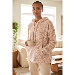 Chico’s Chicos Zenergy Leopard Print Hoodie Tunic Sz 2 Soft Pink Hooded Pullover